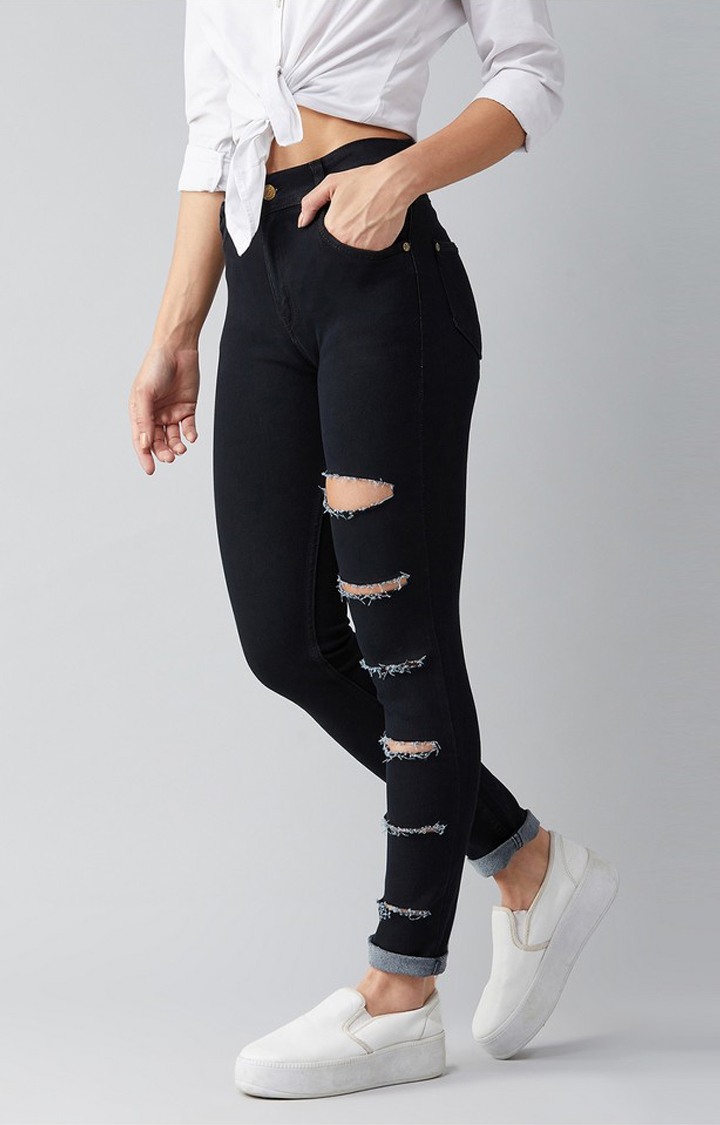 Women's Black Slim High Rise Clean Look Regular Denim Jeans