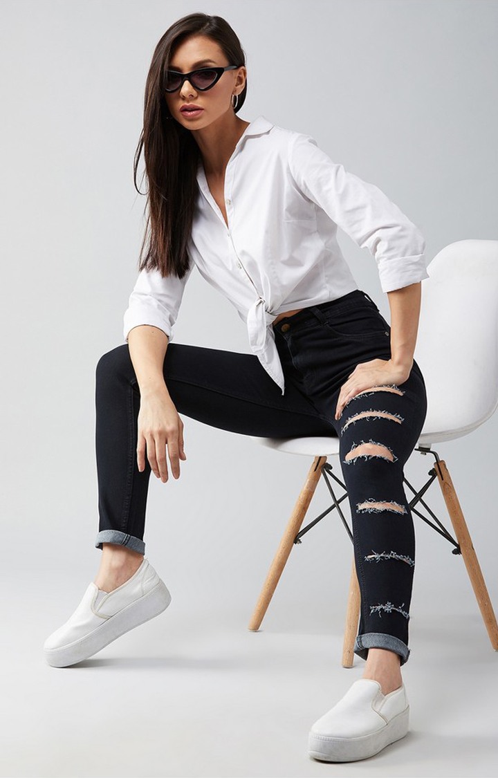 Women's Black Slim High Rise Clean Look Regular Denim Jeans