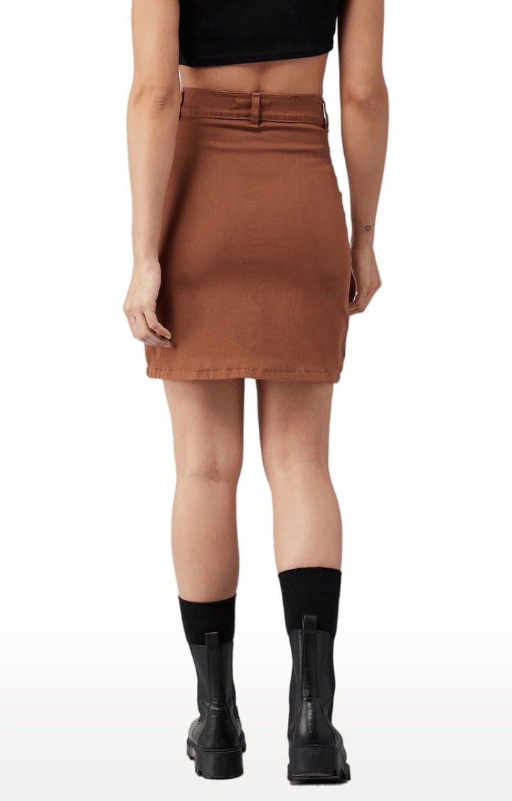 Women's Orange Cotton Solid Skirt