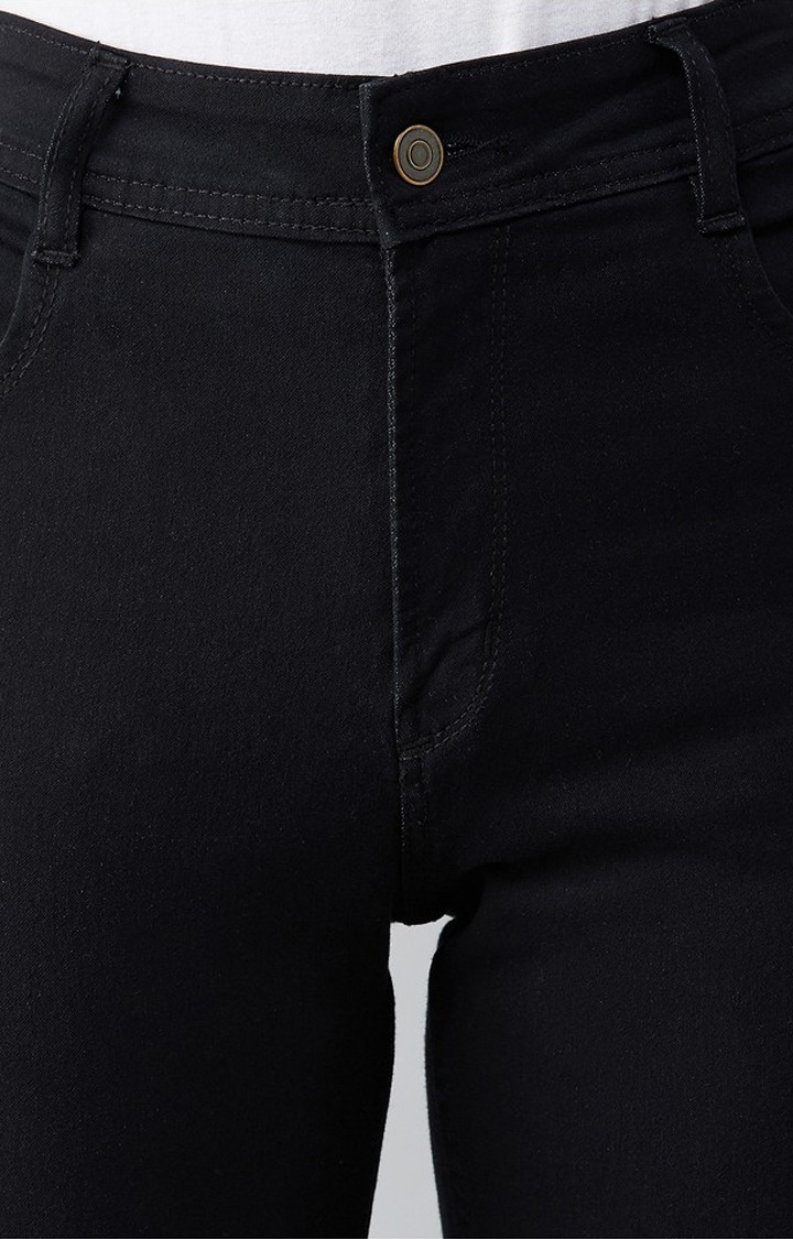 Women's Black Slim Fit High Rise Clean Look Acid Wash Regular Length Stretchable Denim Jeans