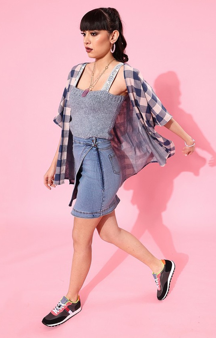Women's Light Blue Regular High rise Clean look Above Knee Stretchable Denim Skirt