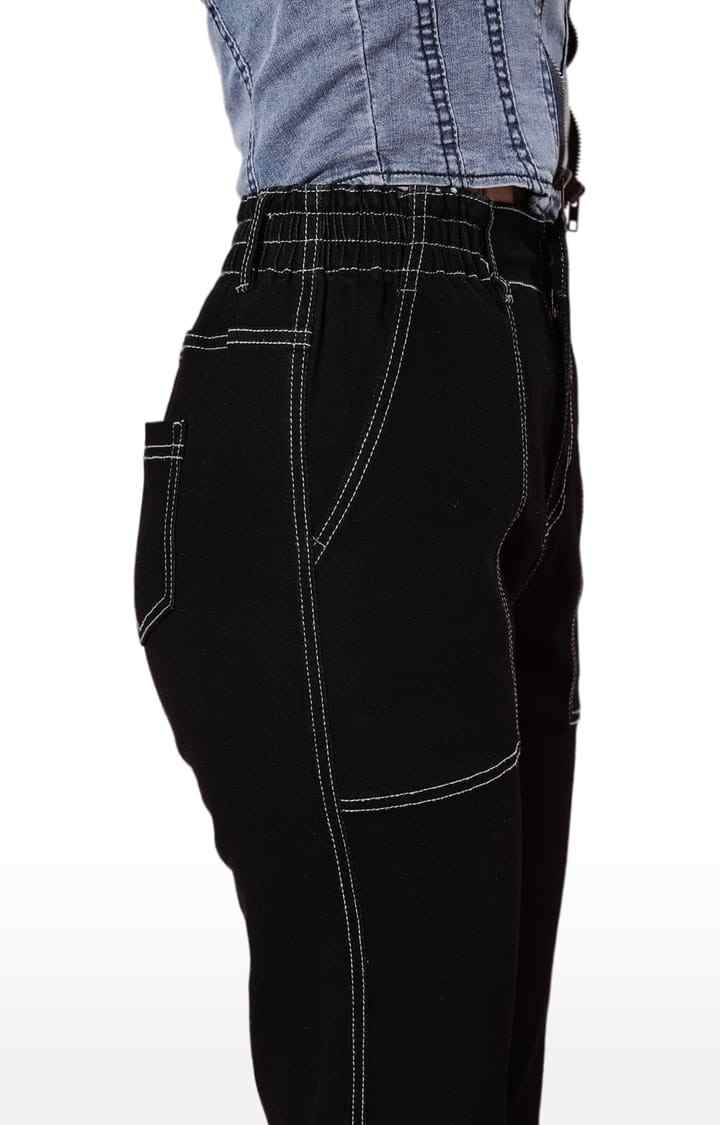 Women's Black Cotton Solid Slim Jeans