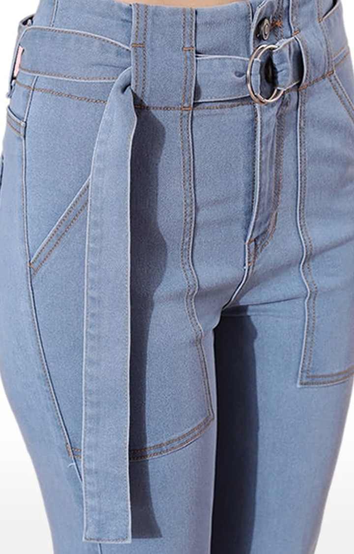 Women's Blue Cotton Solid Flared Jeans