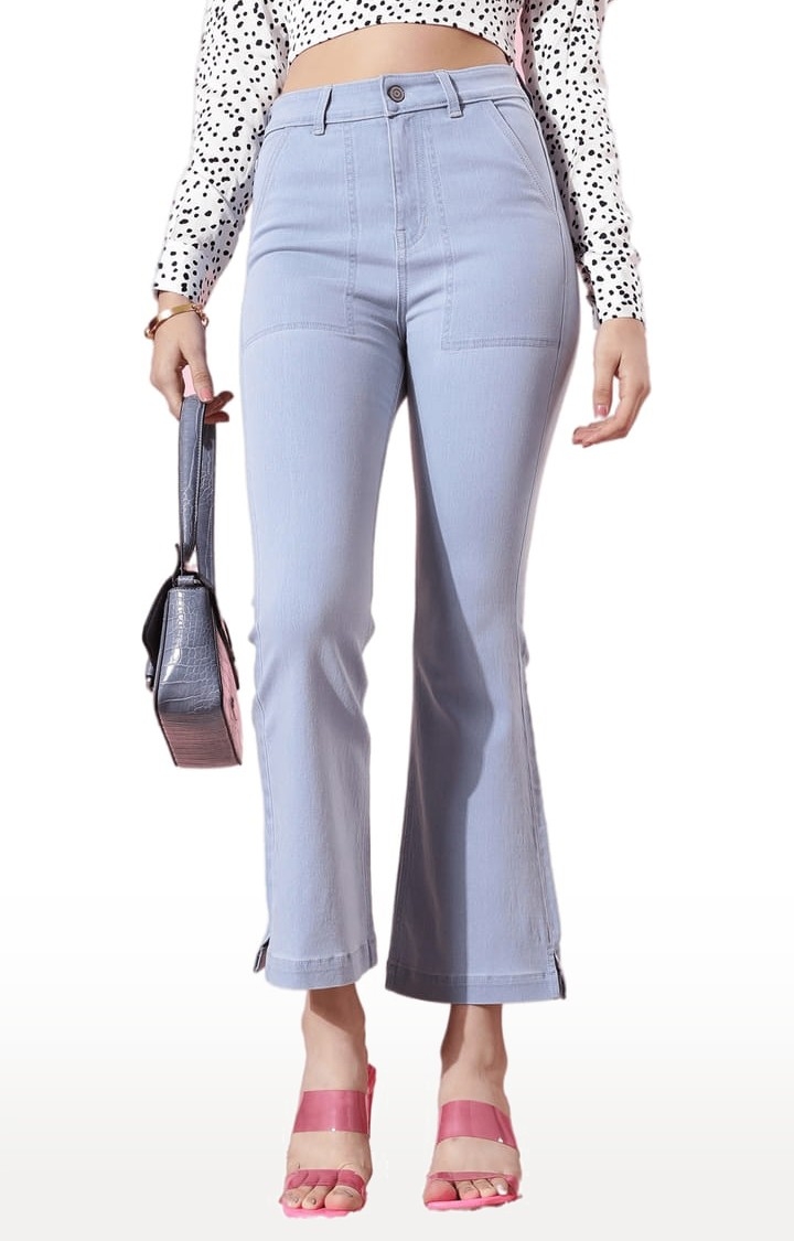 Dolce Crudo | Women's Blue Cotton Solid Flared Jeans