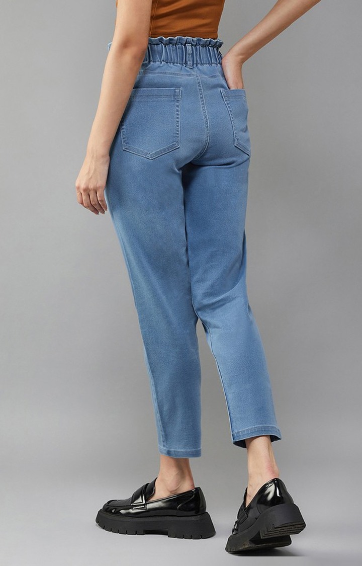 Women's Blue Tapered Fit High Rise Clean Look Regular Stretchable Denim Jeans