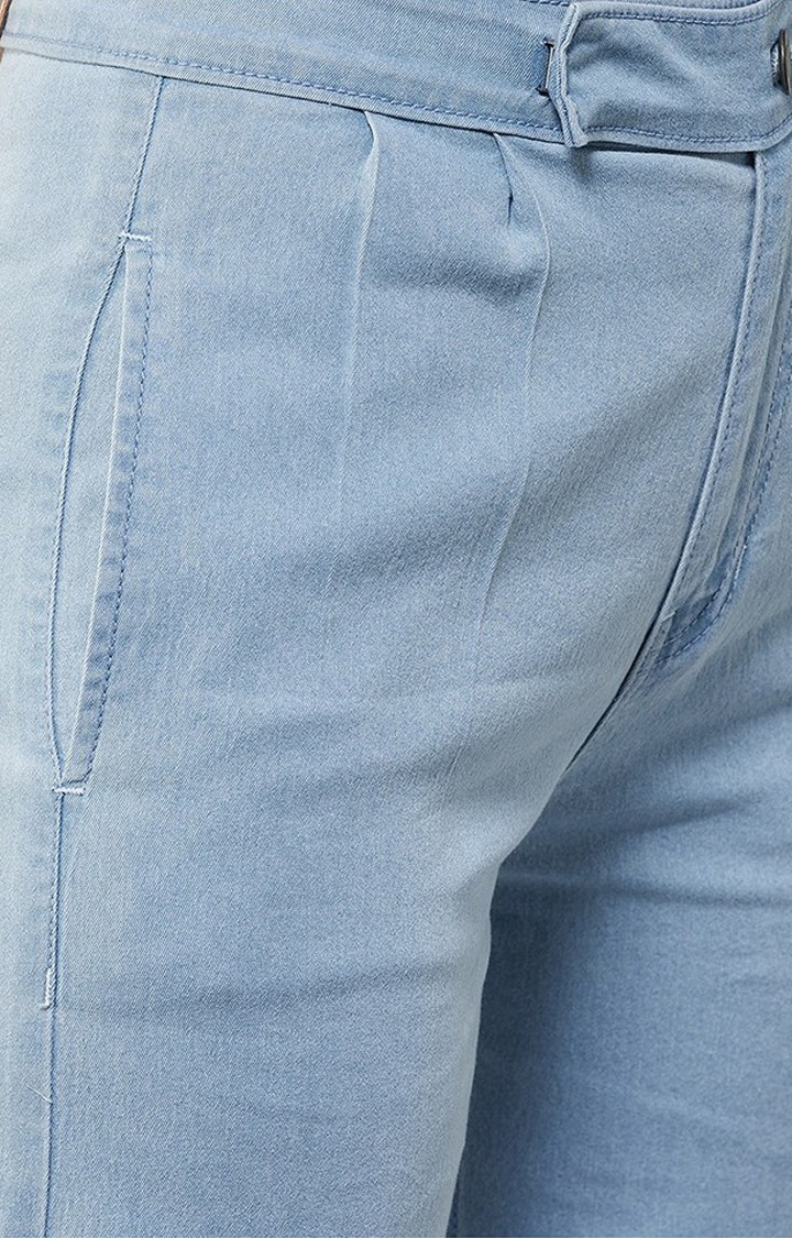 Women's Light Blue Wide-Leg High Rise Clean Look Regular Stretchable Denim Jeans