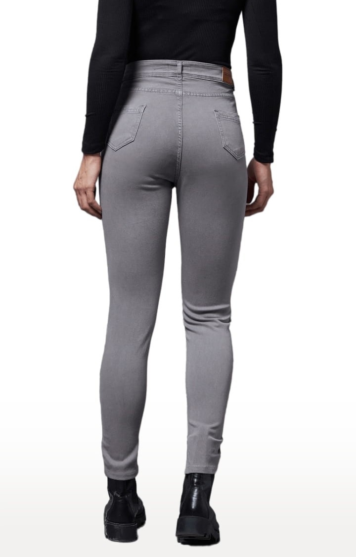 Women's Grey Cotton Solid Skinny Jeans