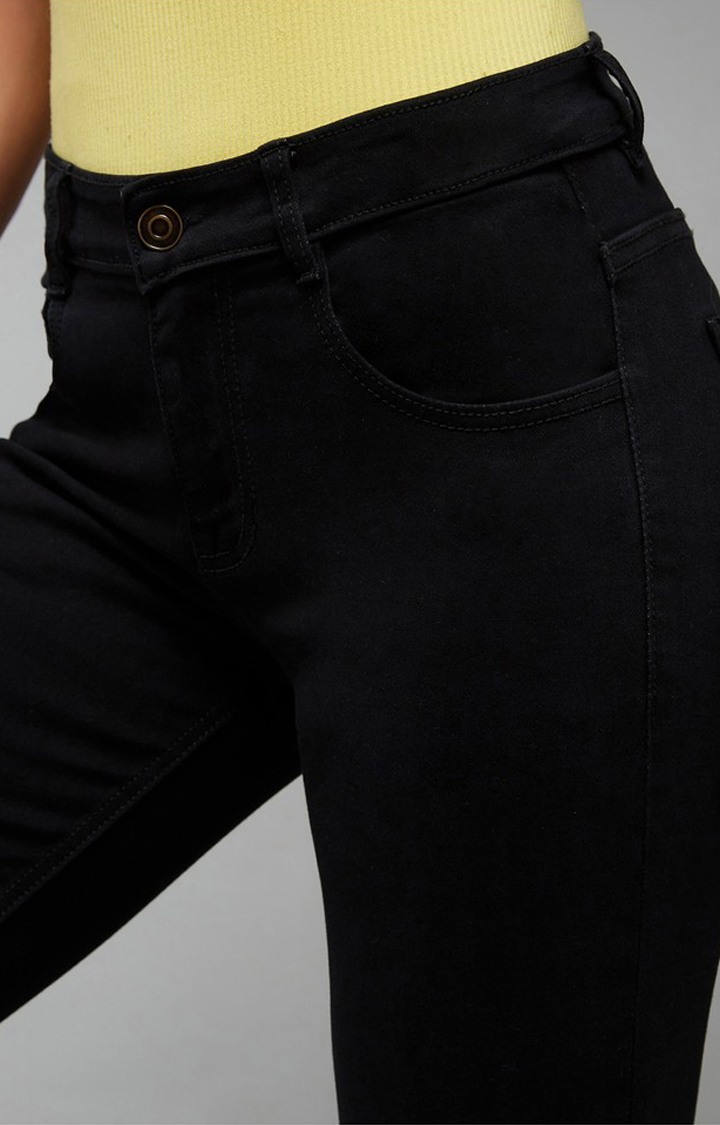 Women's Black Wide-Leg High rise Clean look Regular Stretchable Denim Jeans