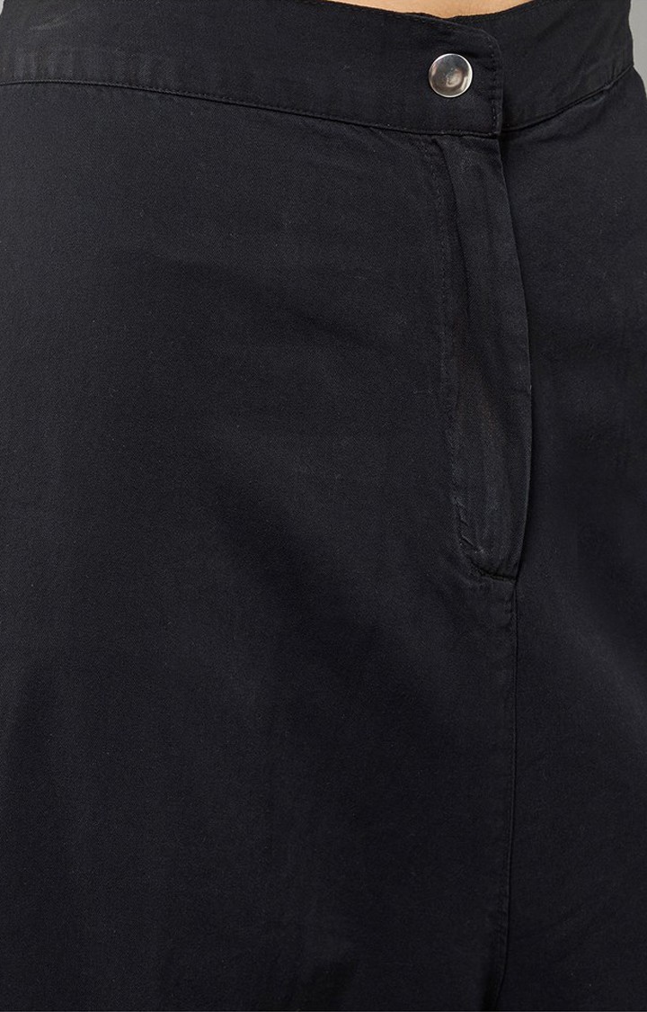 Women's Black Wide-Leg High Rise Clean Look Regular Length Denim Pants