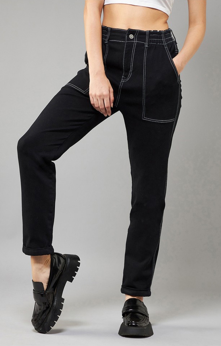Dolce Crudo | Women's Black Mom's Jean High rise Clean look Regular Stretchable Denim Jeans