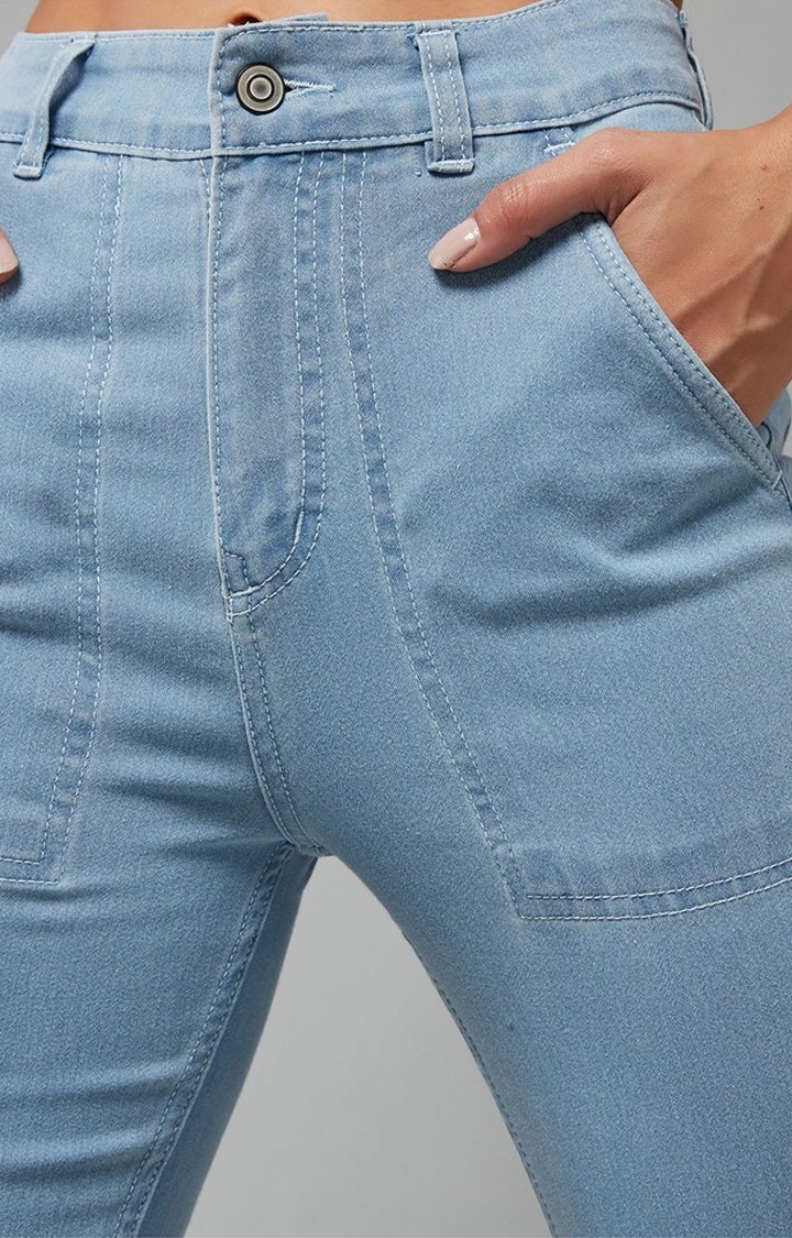 Women's Light Blue Bootcut High rise Clean look Regular Stretchable Denim Jeans