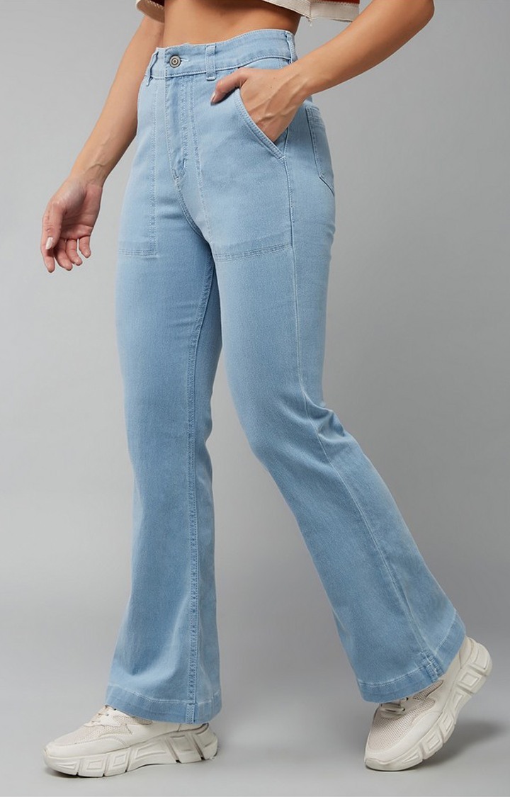 Women's Light Blue Bootcut High rise Clean look Regular Stretchable Denim Jeans