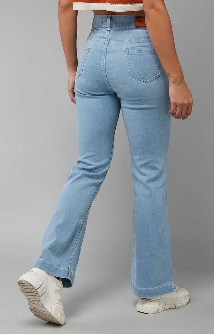 Women's Light Blue Bootcut High rise Clean look Regular Stretchable Denim Jeans