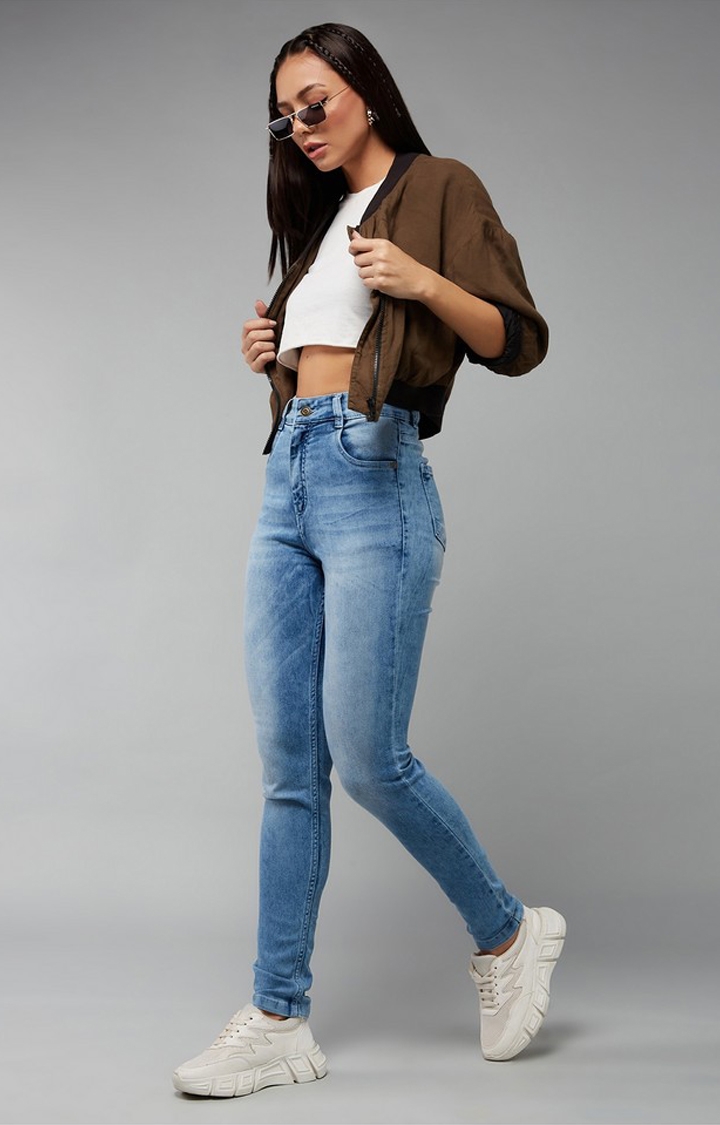 Women's Light Blue Slim Fit High Rise Regular Length Light Wash Denim Stretchable Jeans