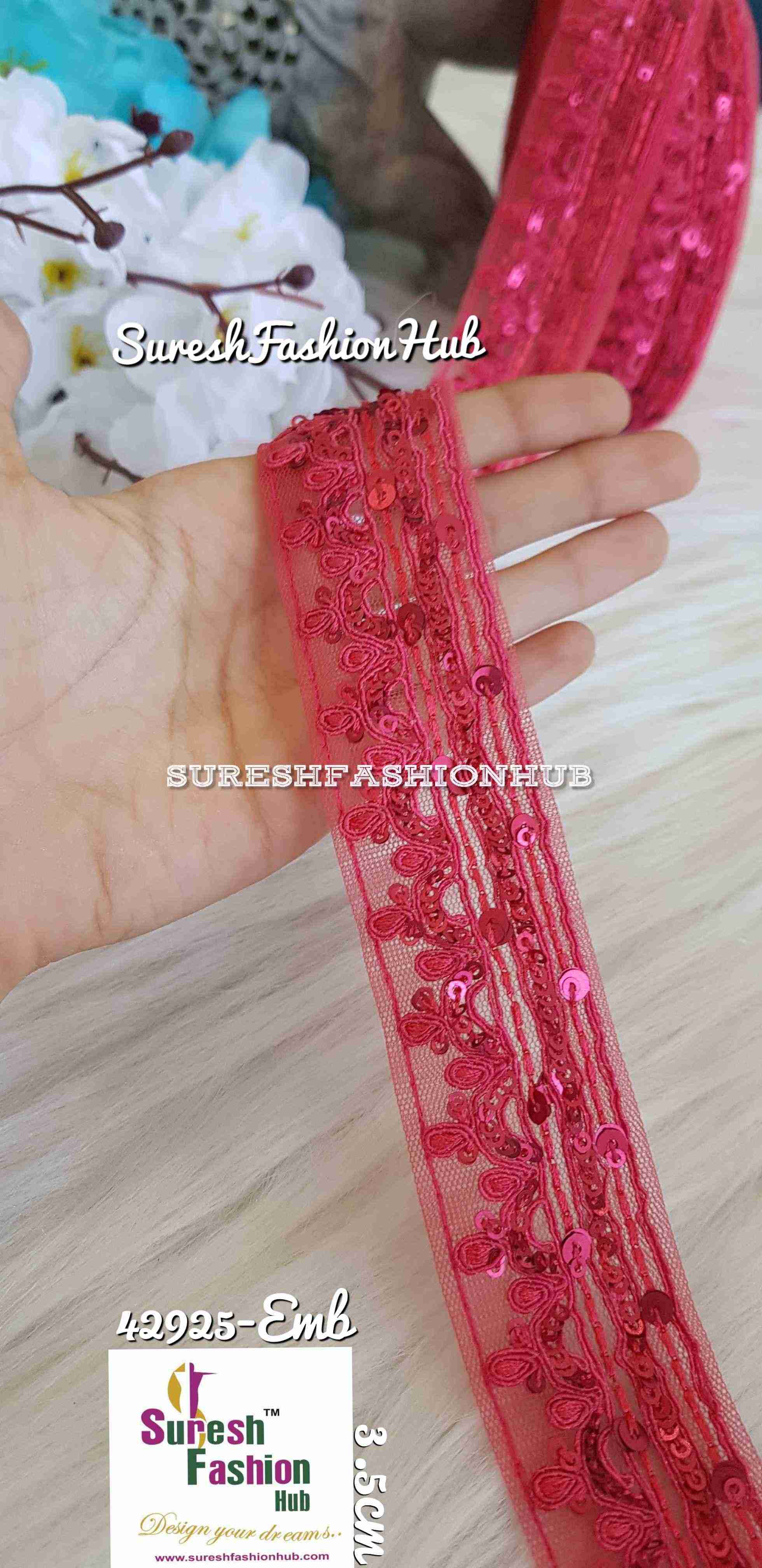 Sparkling Pink Sequence Embroidered Trim