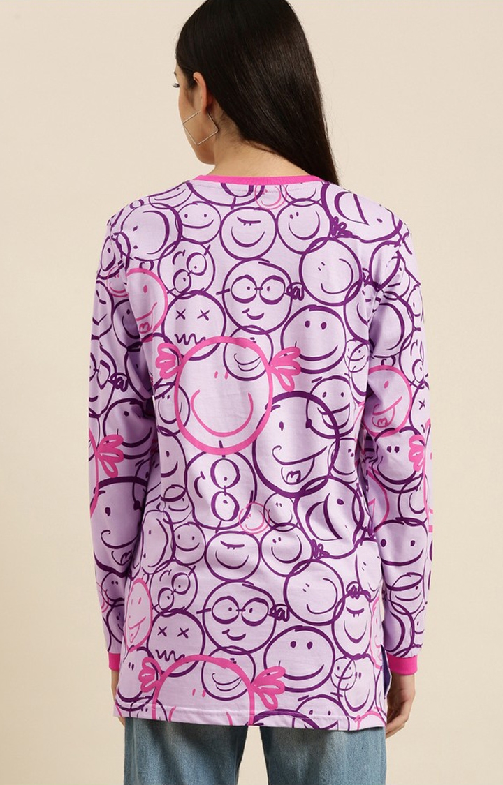 Difference of Opinion | Women's Lilac Cotton Graphic Printed Oversized T-Shirt 3