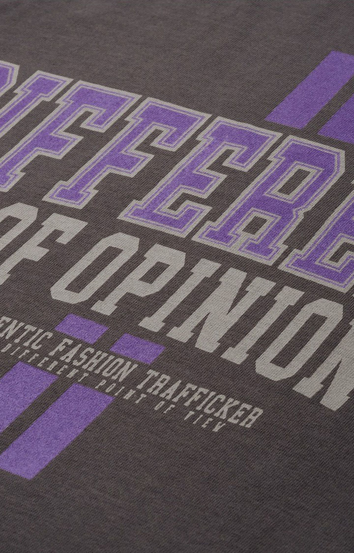 Women's Dark Grey Cotton Typographic Printed Oversized T-Shirt
