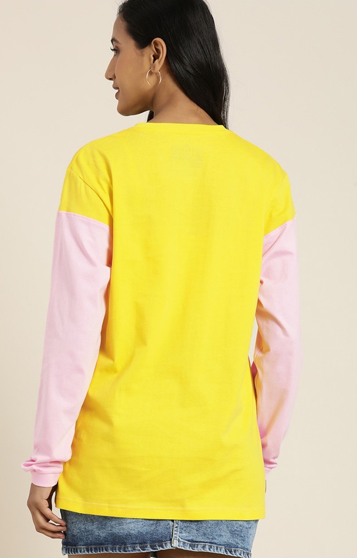 Difference of Opinion | Women's Pink & Yellow Cotton Floral Oversized T-Shirt 3