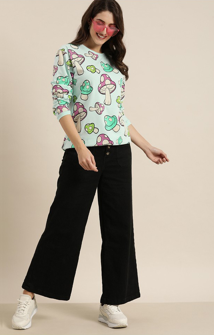 Women's Green Cotton Graphic Printed Oversized T-Shirt