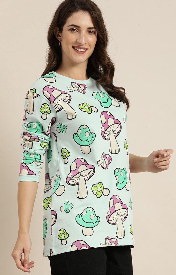 Women's Green Cotton Graphic Printed Oversized T-Shirt
