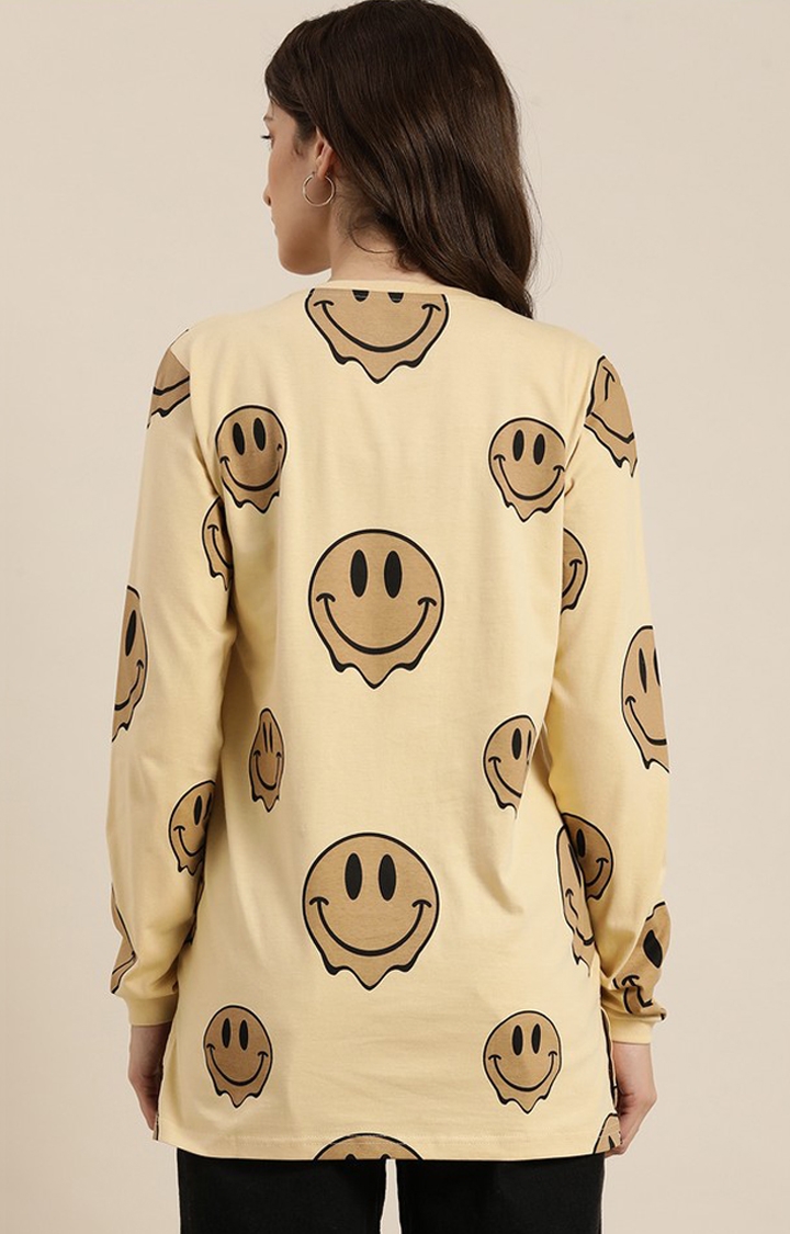 Difference of Opinion | Women's Beige Cotton Graphic Printed Oversized T-Shirt 3