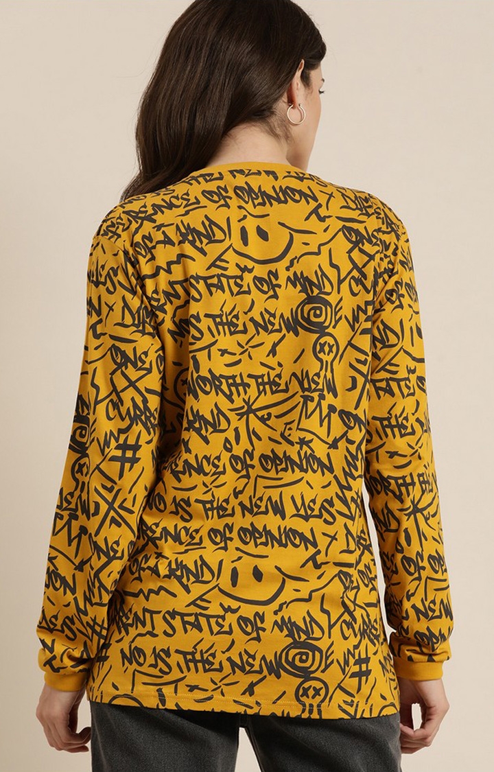 Difference of Opinion | Women's Yellow Cotton Graphic Printed Oversized T-Shirt 3