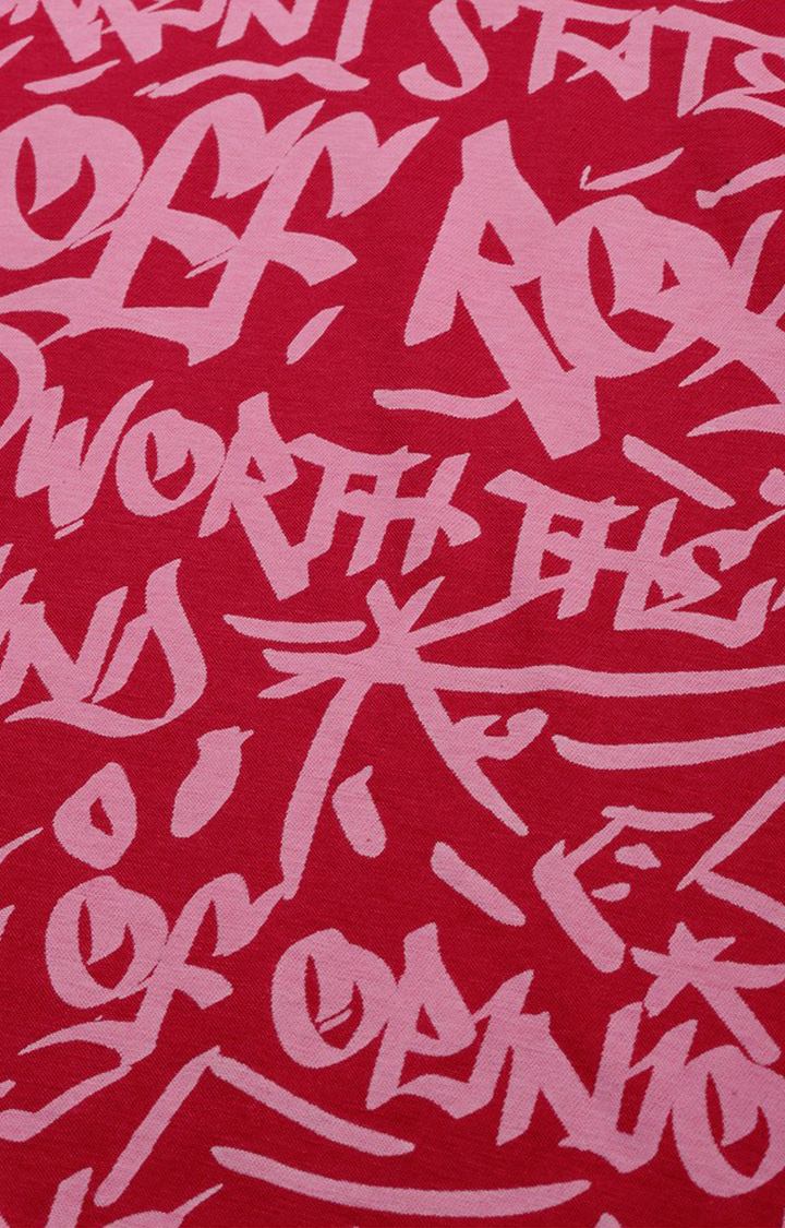 Women's Red Cotton Graphic Printed Oversized T-Shirt