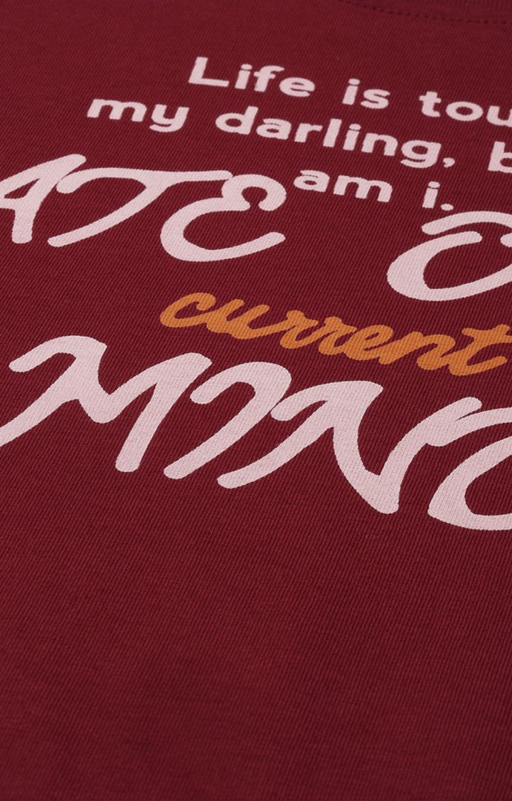 Difference of Opinion | Women's Maroon Cotton Typographic Printed Oversized T-Shirt 5