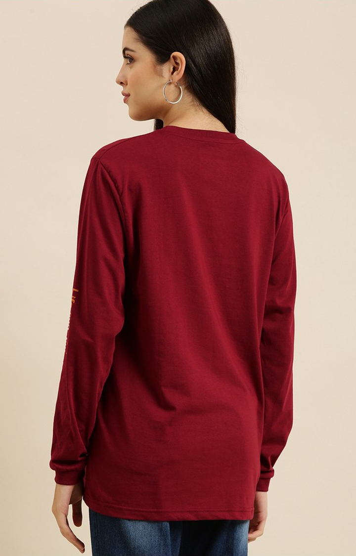 Difference of Opinion | Women's Maroon Cotton Typographic Printed Oversized T-Shirt 3