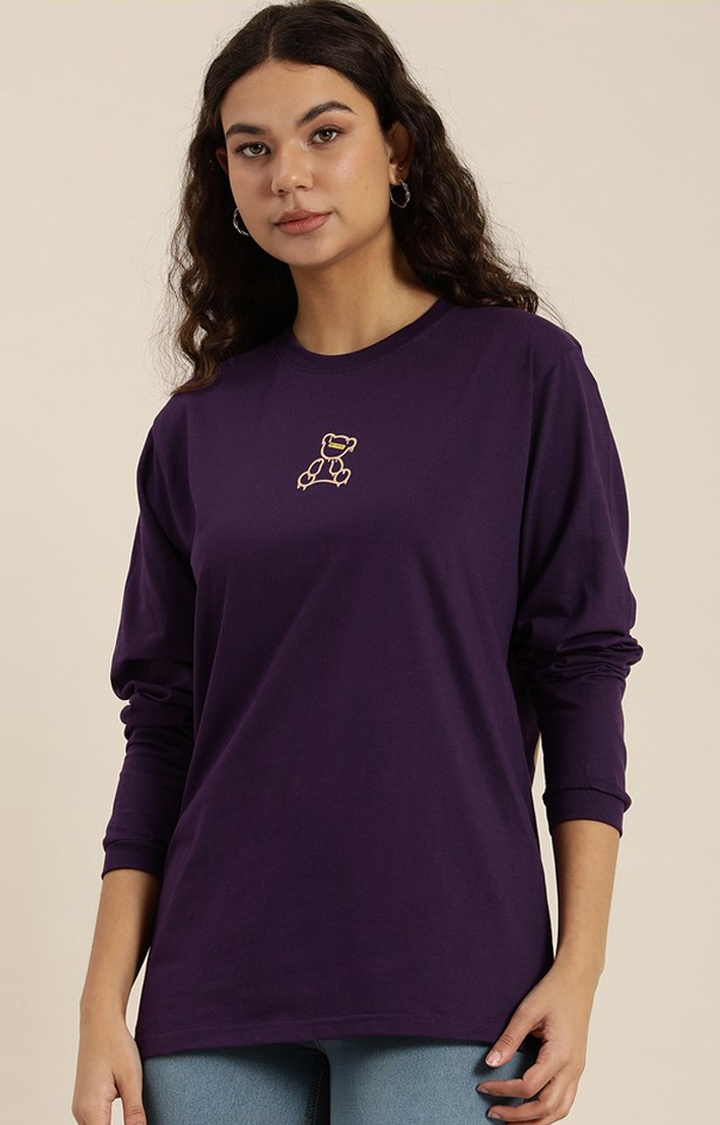 Women's Grape Royal Cotton Graphic Printed Oversized T-Shirt