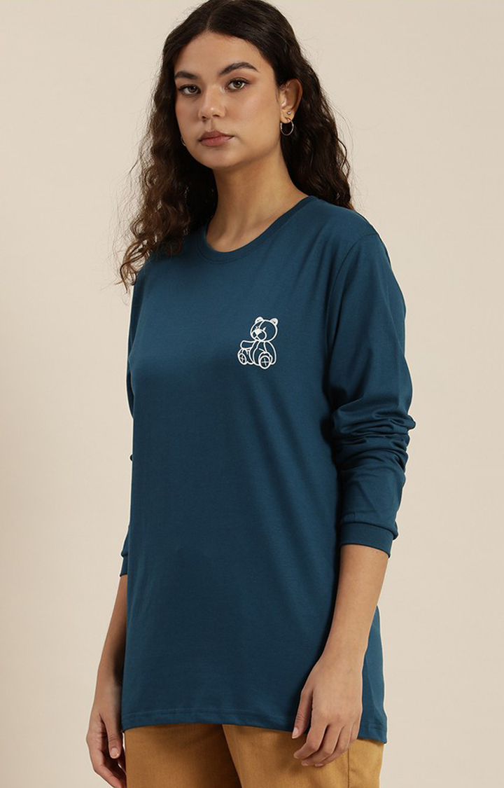 Women's Blue Cotton Graphic Printed Oversized T-Shirt