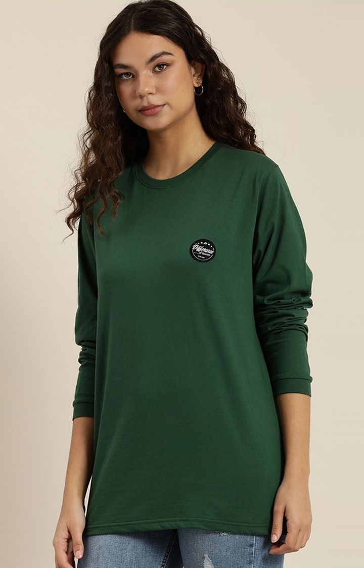 Women's Dark Green Cotton Graphic Printed Oversized T-Shirt