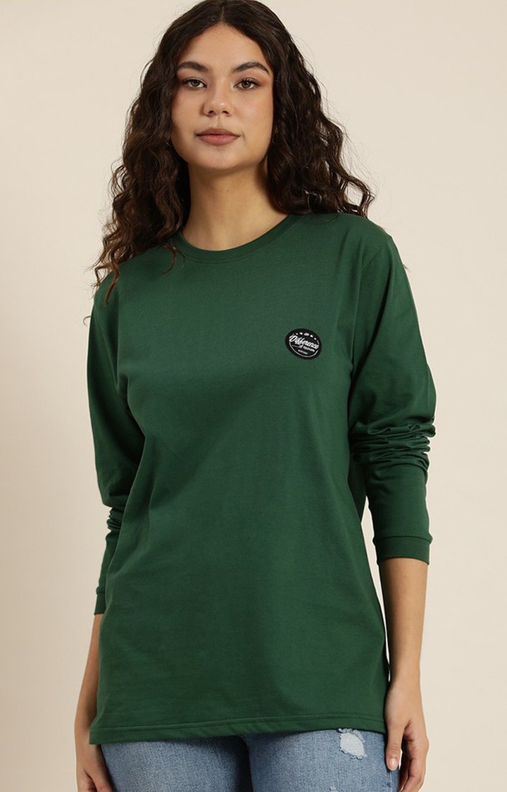 Women's Dark Green Cotton Graphic Printed Oversized T-Shirt