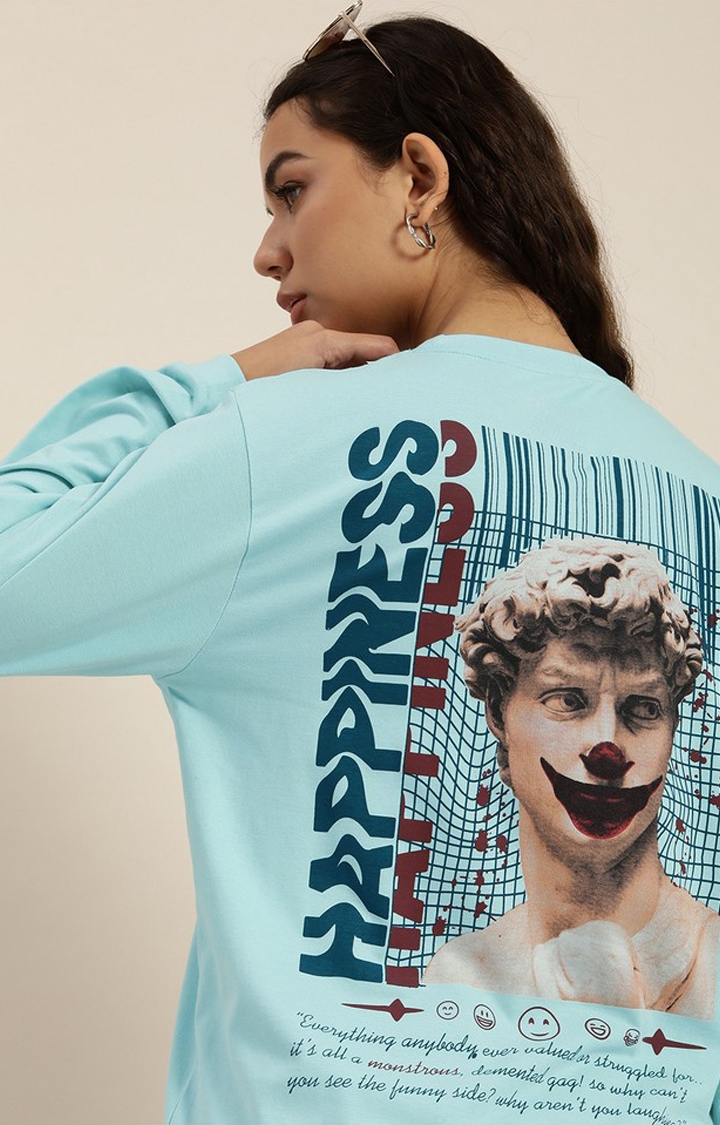 Difference of Opinion | Women's Pastel Turquoise Cotton Graphic Printed Oversized T-Shirt