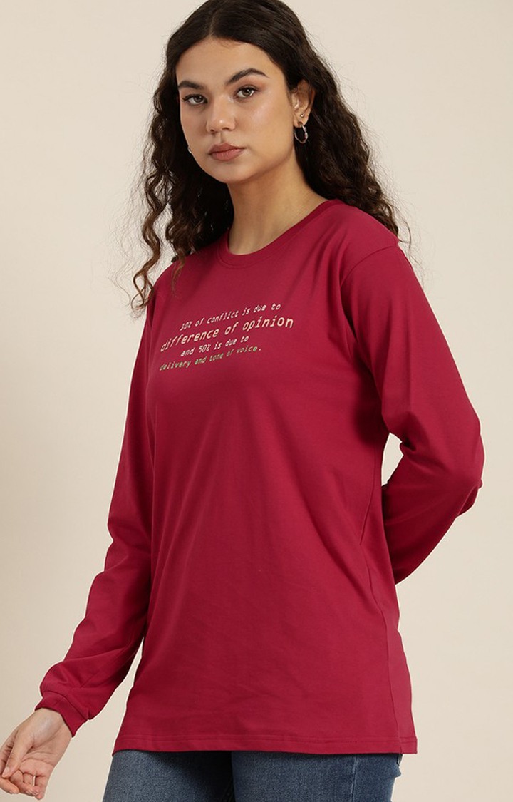 Women's Red Cotton Graphic Printed Oversized T-Shirt