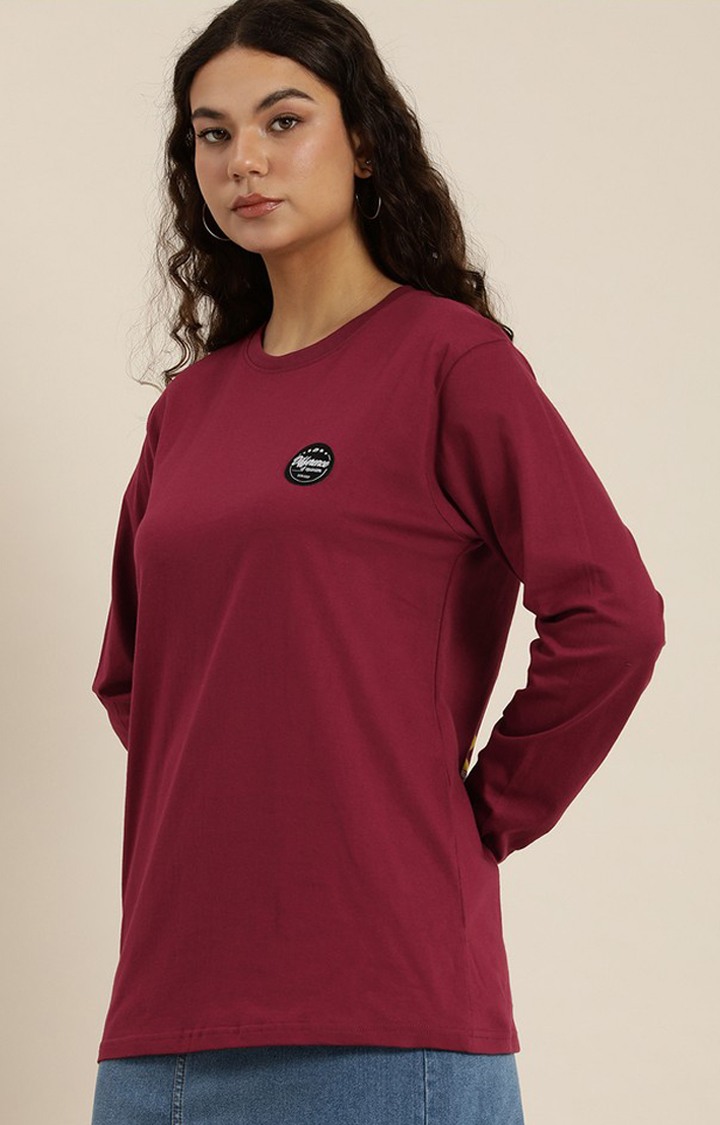 Women's Maroon Cotton Graphic Printed Oversized T-Shirt