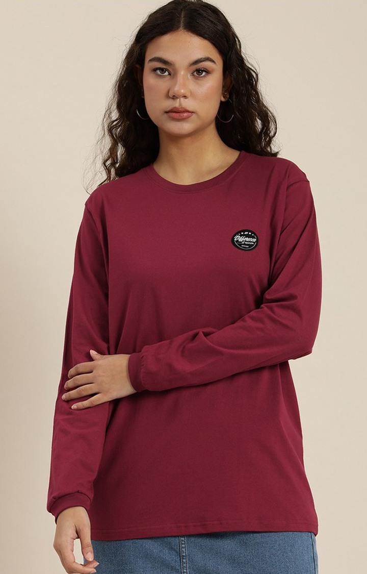 Women's Maroon Cotton Graphic Printed Oversized T-Shirt