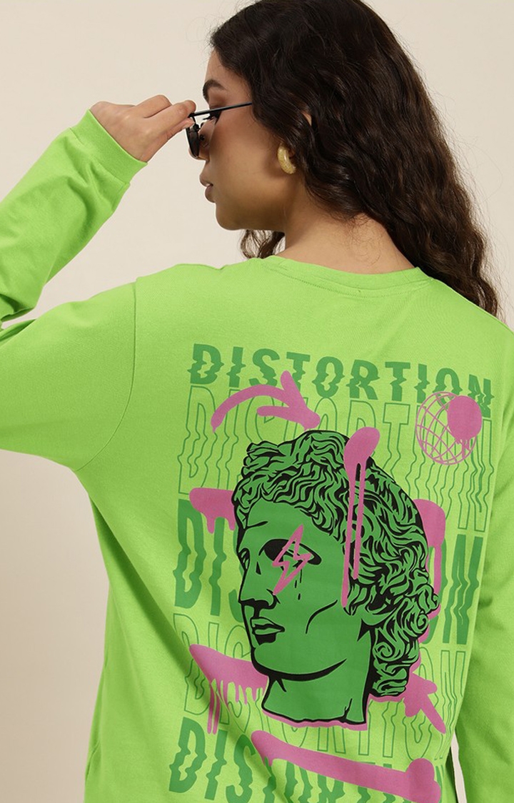Women's Greenery Cotton Graphic Printed Oversized T-Shirt