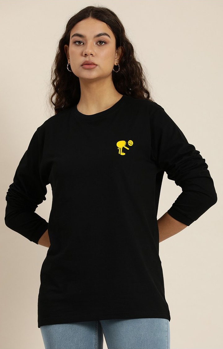 Difference of Opinion | Women's Black Cotton Graphic Printed Oversized T-Shirt 2