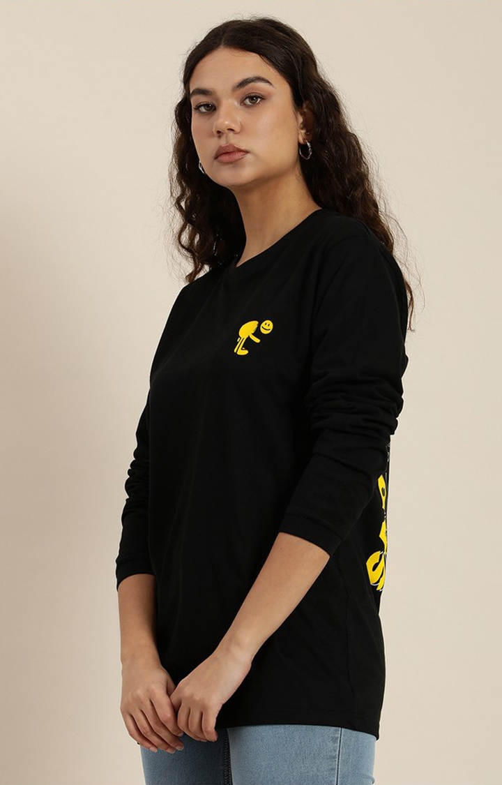 Difference of Opinion | Women's Black Cotton Graphic Printed Oversized T-Shirt 3