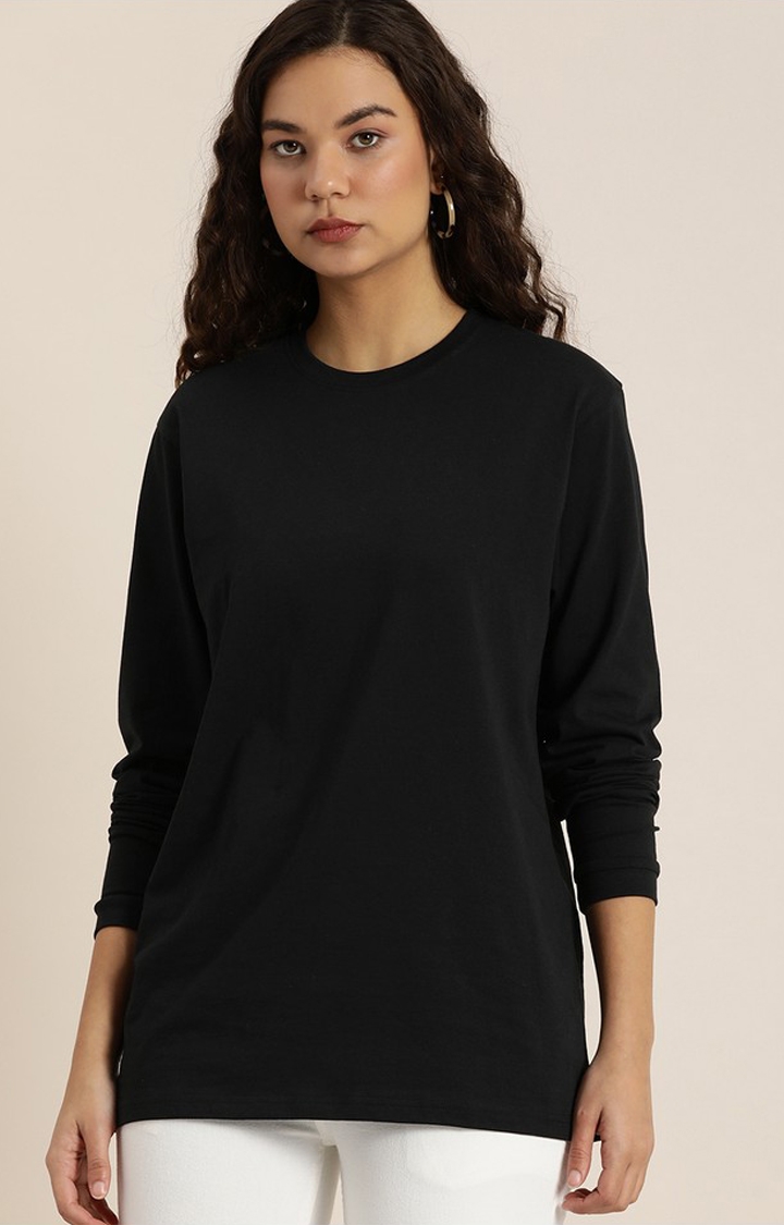 Difference of Opinion | Women's Black Cotton Solid Oversized T-Shirt