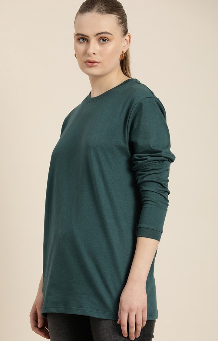 Women's Green Cotton Solid Oversized T-Shirt