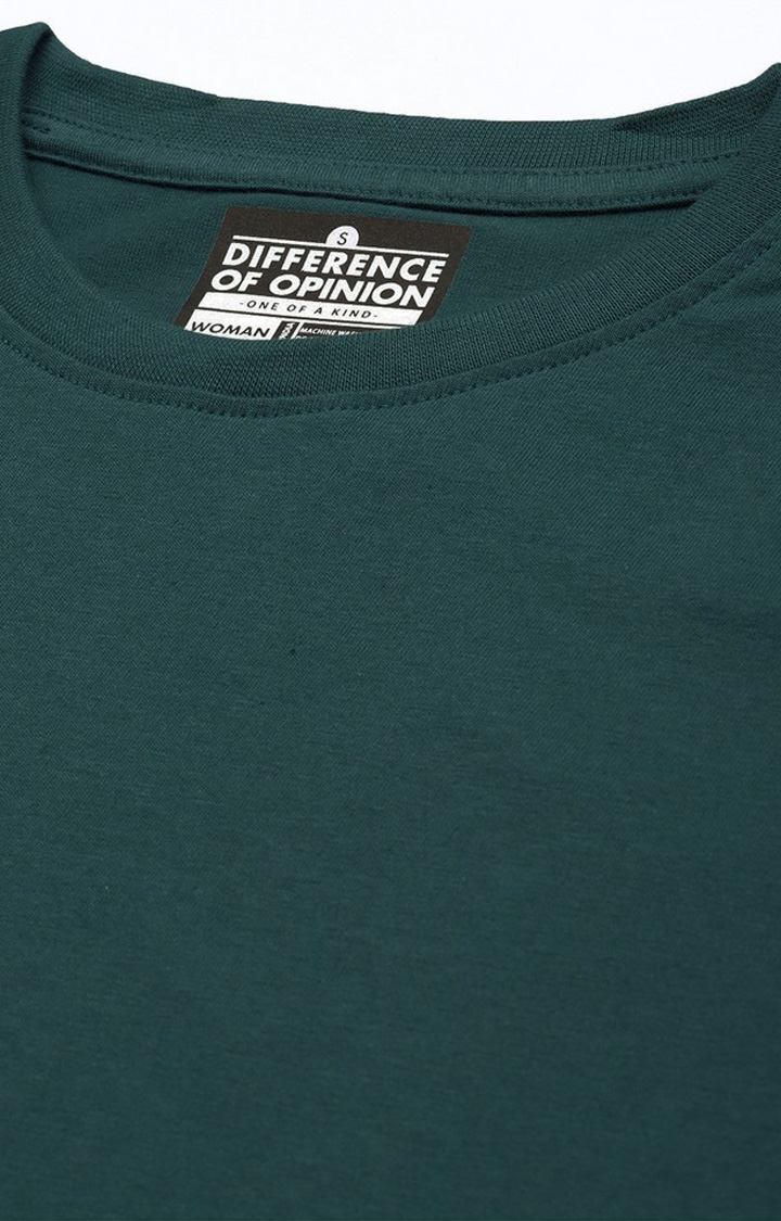 Women's Green Cotton Solid Oversized T-Shirt