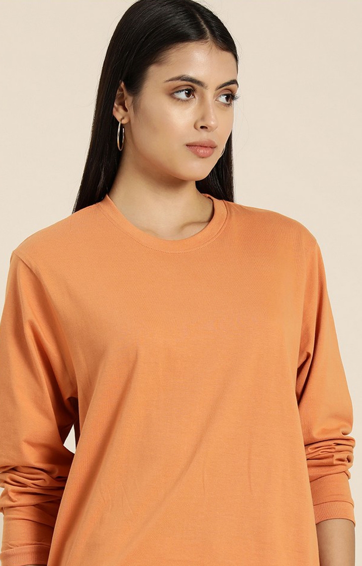 Women's Caramel Cotton Solid Oversized T-Shirt