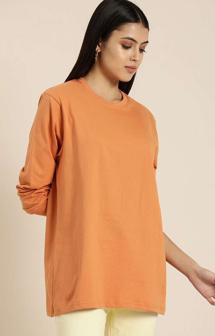 Women's Caramel Cotton Solid Oversized T-Shirt