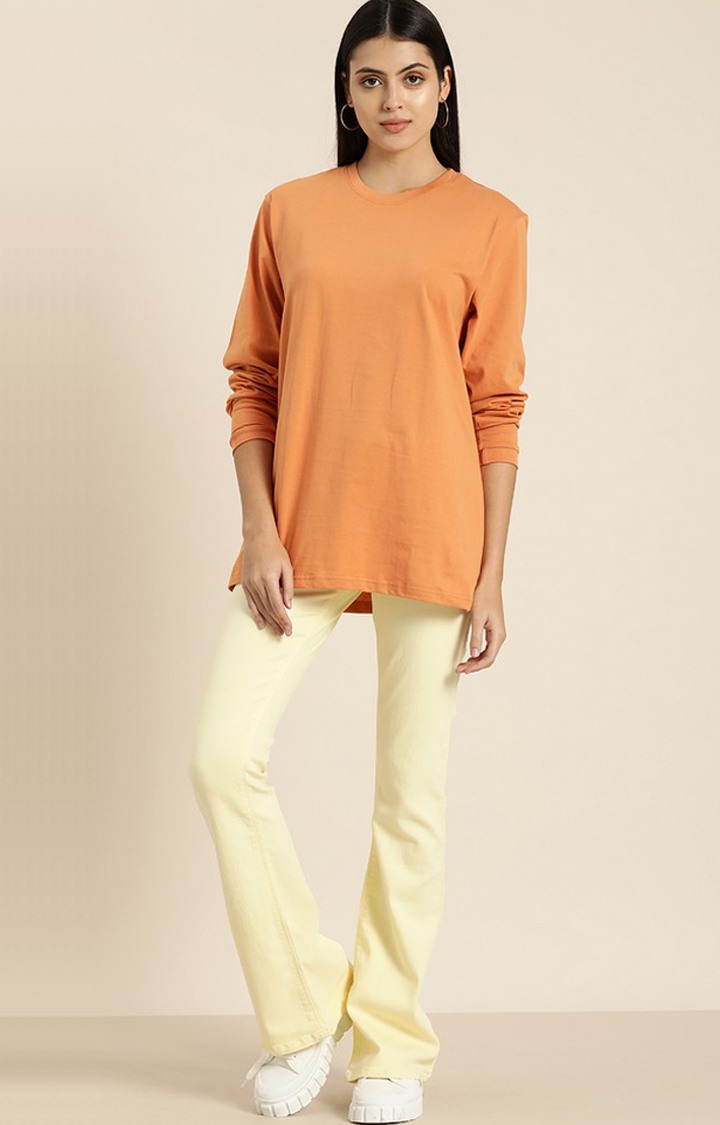 Women's Caramel Cotton Solid Oversized T-Shirt