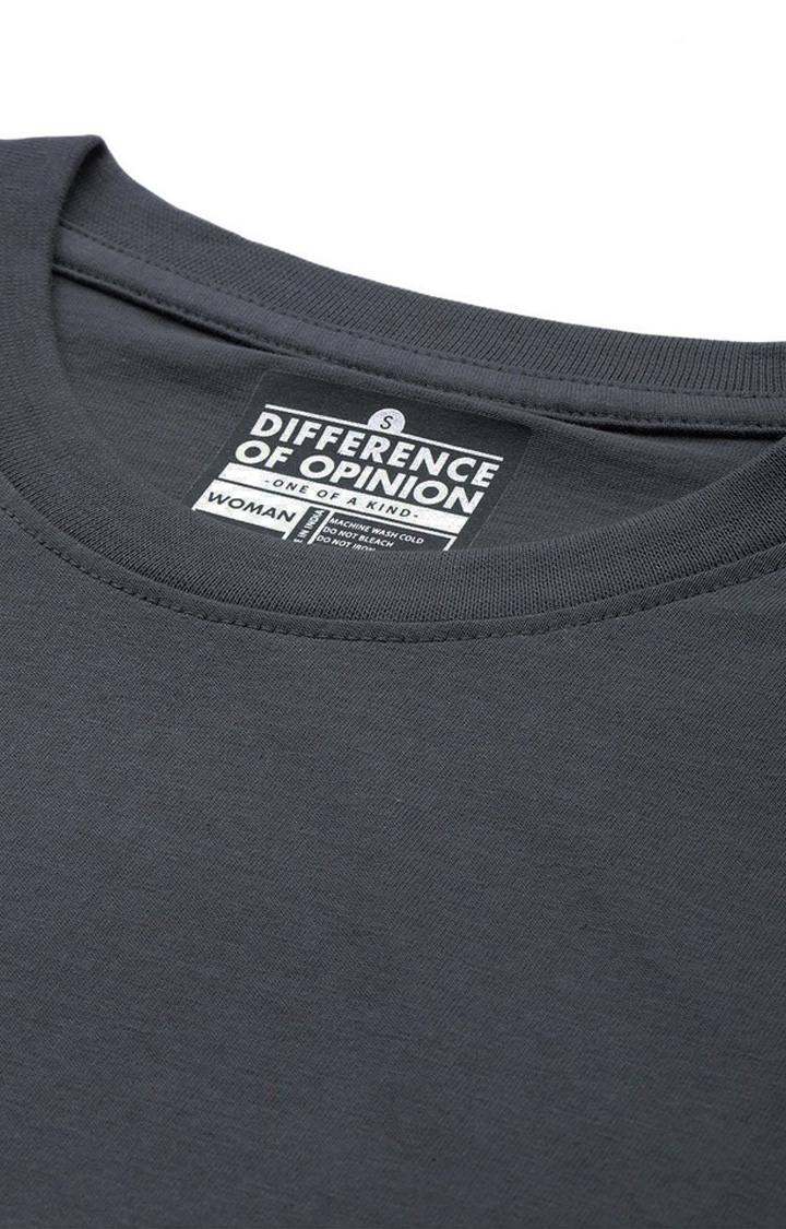 Women's Dark Grey Cotton Solid Oversized T-Shirt