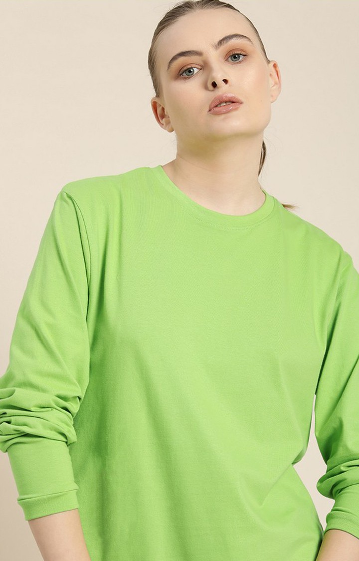 Women's Greenery Cotton Solid Oversized T-Shirt