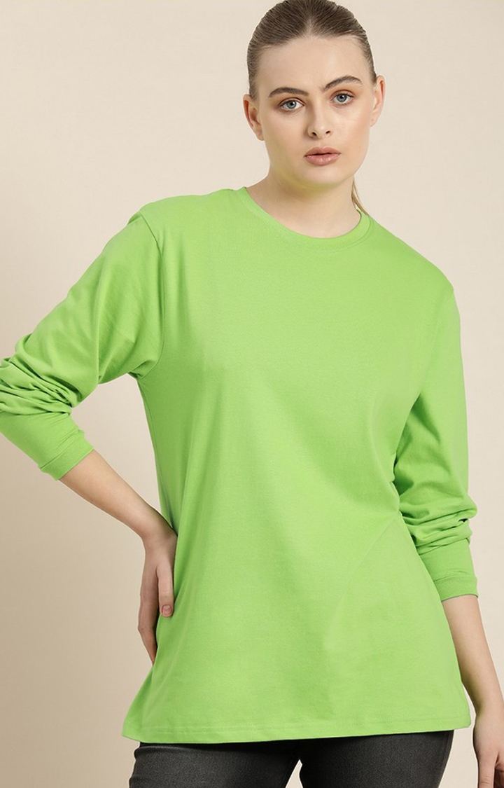 Difference of Opinion | Women's Greenery Cotton Solid Oversized T-Shirt