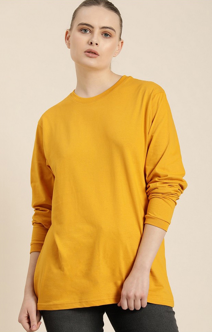 Difference of Opinion | Women's Mustard Cotton Solid Oversized T-Shirt